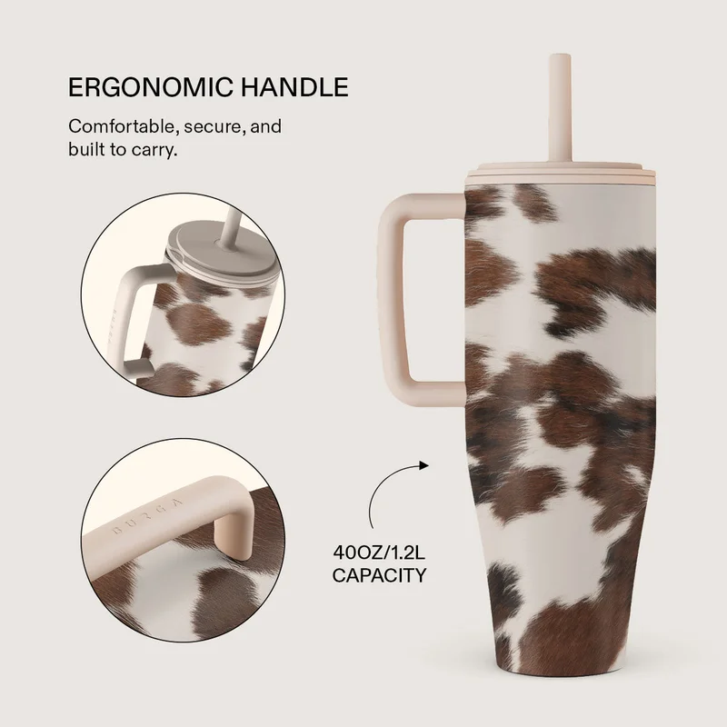 بورجا كوب بورغا المعزول المصنوع من الفولاذ المقاوم للصدأ بسعة 1.2 لتر (40 أونصة) مع مقبض وغطاء مانع للتسرب - كوب سفر مزدوج الجدار معزول بتفريغ الهواء، يحافظ على المشروبات ساخنة لمدة تصل إلى 12 ساعة وباردة طوال اليوم، زجاجة قابلة لإعادة الاستخدام مناسبة لحامل الأكواب